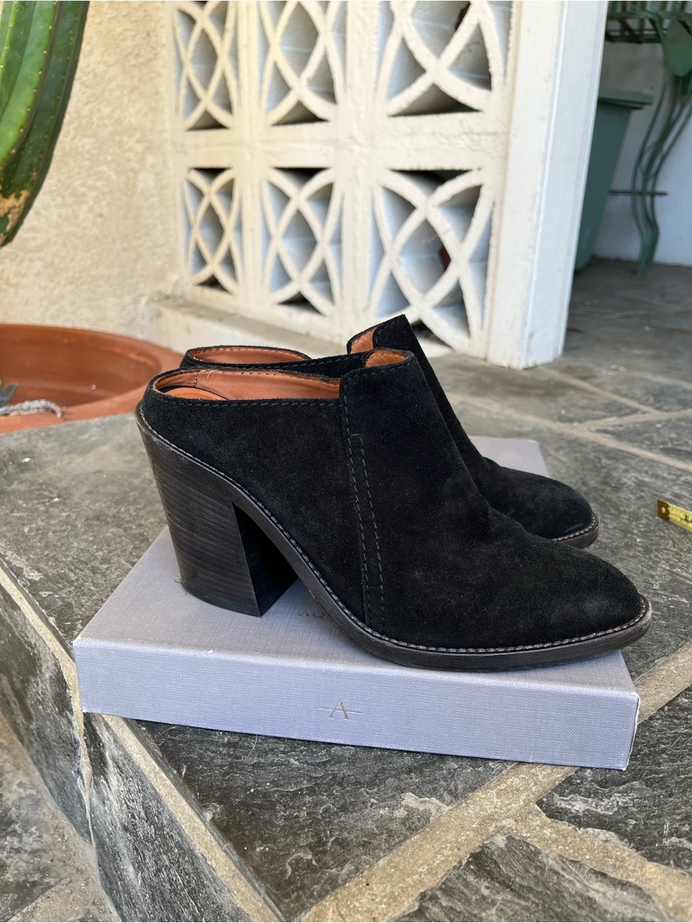 Aquatalia Libby Black Suede Slip-On Mule Booties